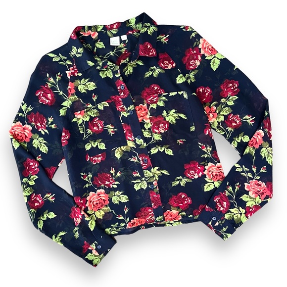 Floral Sheer Button Down Blouse - Picture 1 of 6